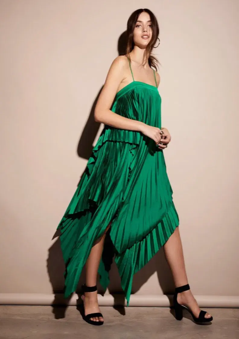 Acler Ceder Pleat Dress Green Size 8 for rent on The Volte - main image