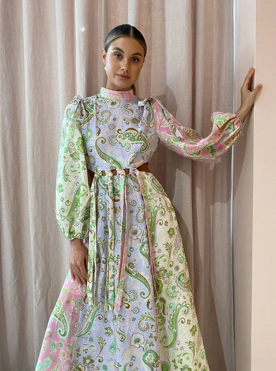 Alemais Marta Cutout Midi Dress Multi Size 8 for rent on The Volte - main image