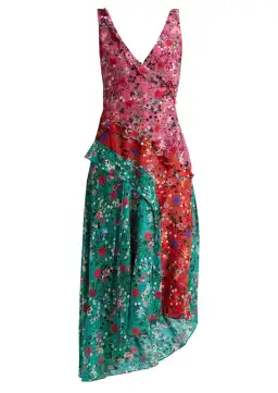 Saloni Aggie Ruffle Midi Dress Print Size 6