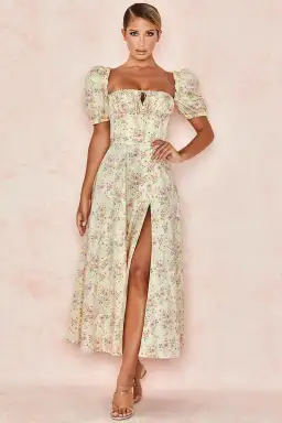House of CB Tallulah Puff Sleeve Midi Sundress Lemon Floral Size 8 for rent on The Volte - image 1