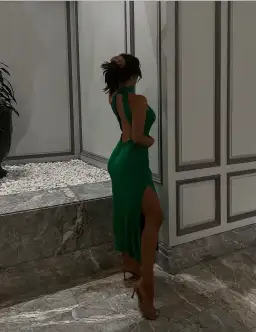 Meshki Claire Satin Drape Back Maxi Dress Green Size 8 for rent on The Volte - image 5