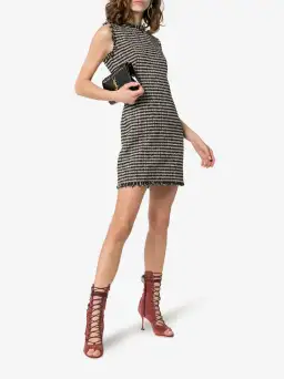 Alexander McQueen Sleeveless Frayed Edge Tweed Mini Dress Black Size 10