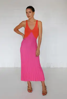 Andean Collective Tamika Dress Flamingo Flame Size S/M