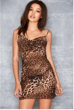 MISTRESS ROCKS ALL OUT LEOPARD PRINT BIAS CUT COWL NECK DRESS
