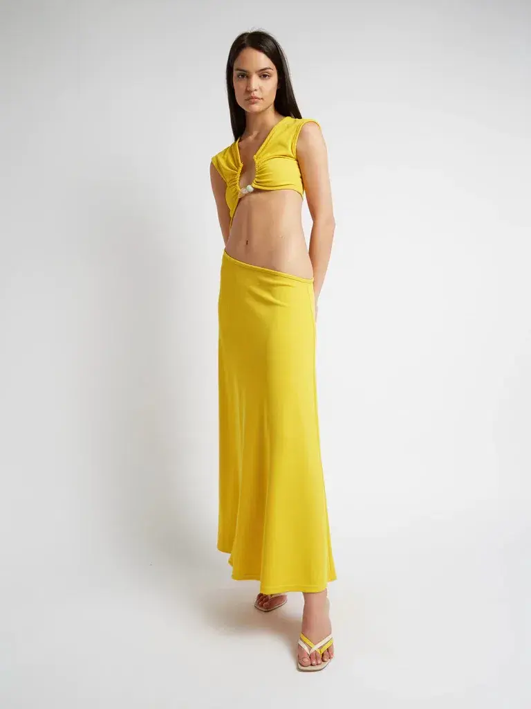 Christopher Esber The Quartz Disconnect Torso Cap Sleeve Dress Yellow Size 6 for rent on The Volte - main image