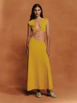 Christopher Esber The Quartz Disconnect Torso Cap Sleeve Dress Yellow Size 6 for rent on The Volte - image 6