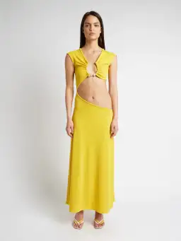 Christopher Esber The Quartz Disconnect Torso Cap Sleeve Dress Yellow Size 6 for rent on The Volte - image 1