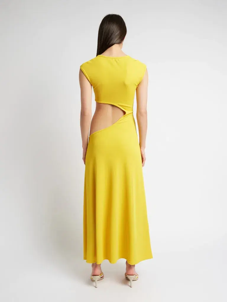 Christopher Esber The Quartz Disconnect Torso Cap Sleeve Dress Yellow Size 6 for rent on The Volte - main image