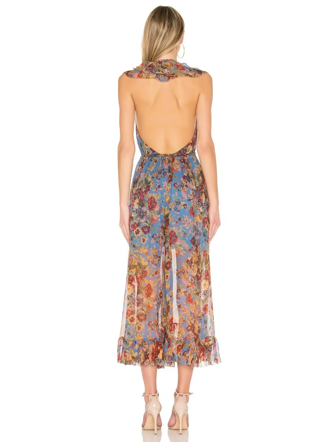 Zimmermann Lovelorn Frill Jumpsuit In Blue Floral Size 0 / AU 8 for rent on The Volte - main image