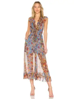 Zimmermann Lovelorn Frill Jumpsuit In Blue Floral Size 0 / AU 8 for rent on The Volte - image 1