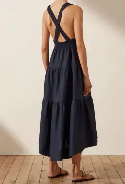 Shona Joy LIGIA LINEN PLUNGED CROSS BACK MIDI DRESS - NAVY for rent on The Volte - image 4