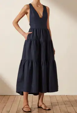 Shona Joy LIGIA LINEN PLUNGED CROSS BACK MIDI DRESS - NAVY for rent on The Volte - image 3
