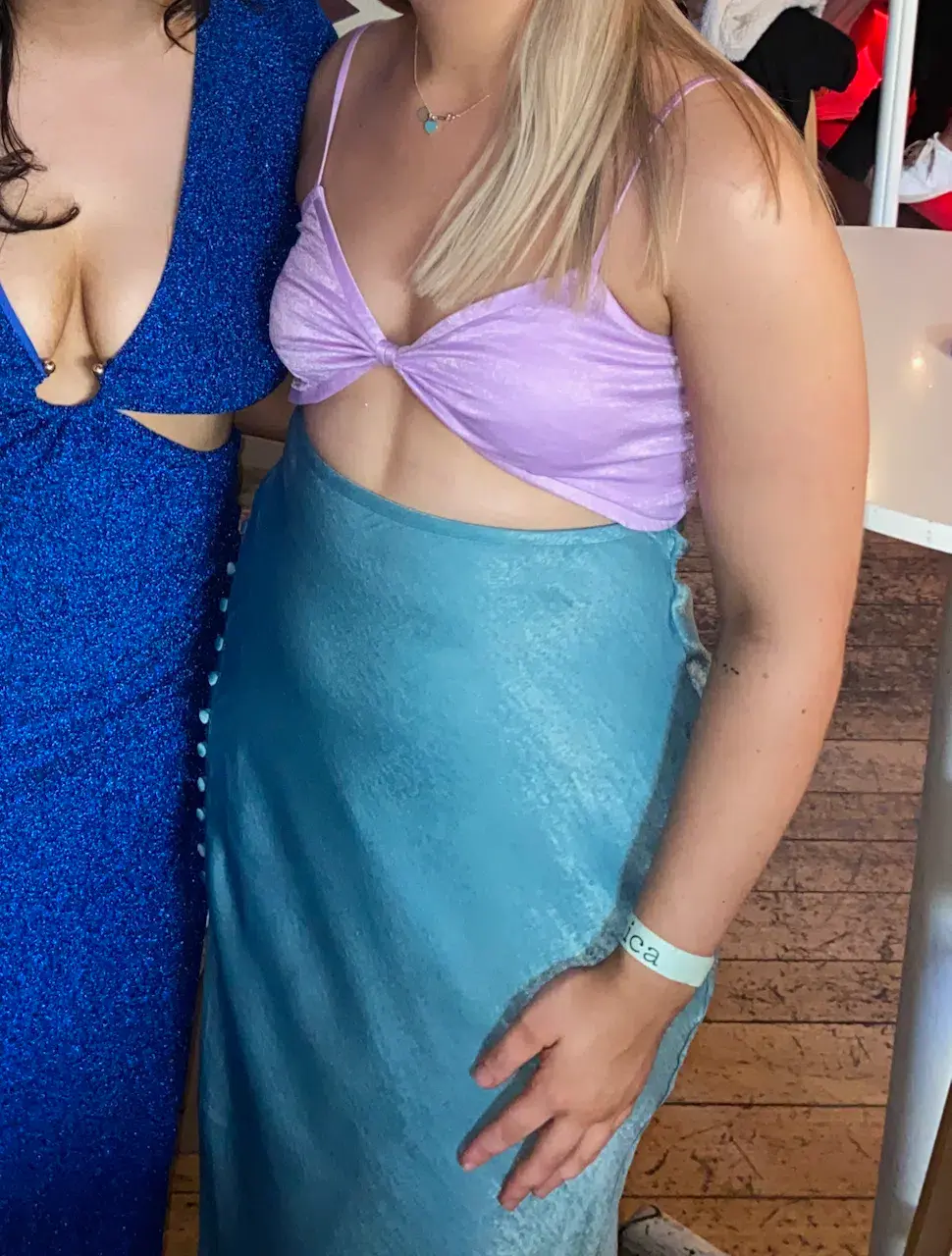 San Sloane Alona Midi Dress Purple Blue Size 10 for rent on The Volte - main image