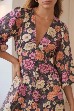 Kivari Hope Linen Maxi Dress Print Size 8