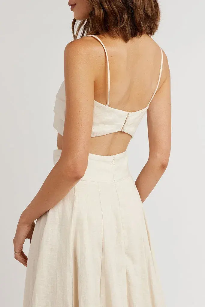 Dissh Aisle Pearl Linen Pleated Crop Top Cream Size 14 for rent on The Volte - main image