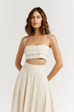 Dissh Aisle Pearl Linen Pleated Crop Top Cream Size 14 for rent on The Volte - image 1