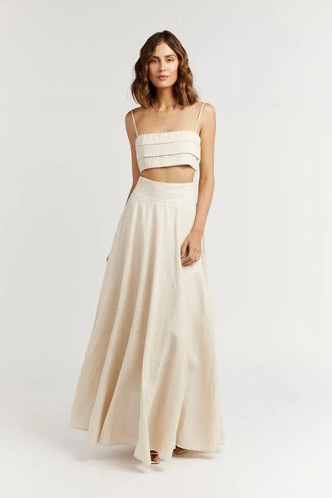 Dissh Aisle Pearl Linen Pleated Crop Top Cream Size 14 for rent on The Volte - main image