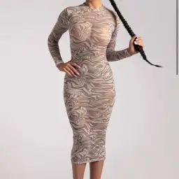 Meshki Bonnie Mesh Long Sleeve Midi Dress Retrograde Print Size 6 for rent on The Volte - image 3