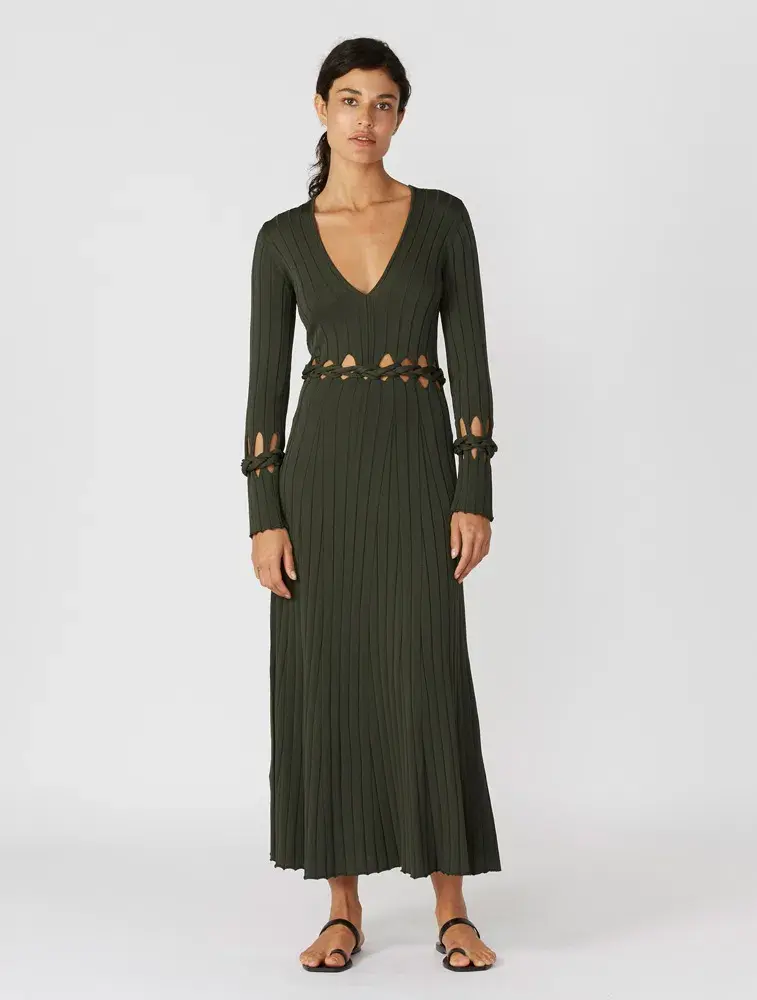 Dion Lee Braid Long Sleeve Dress Green Size 8 for rent on The Volte - main image