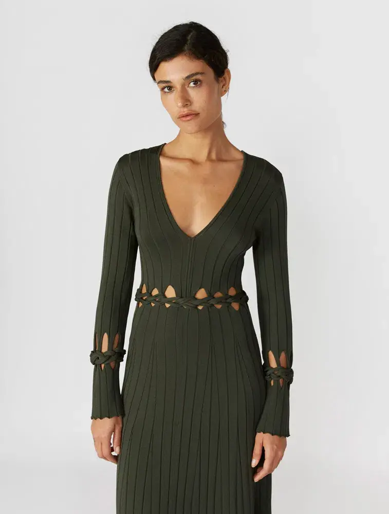 Dion Lee Braid Long Sleeve Dress Green Size 8 for rent on The Volte - main image