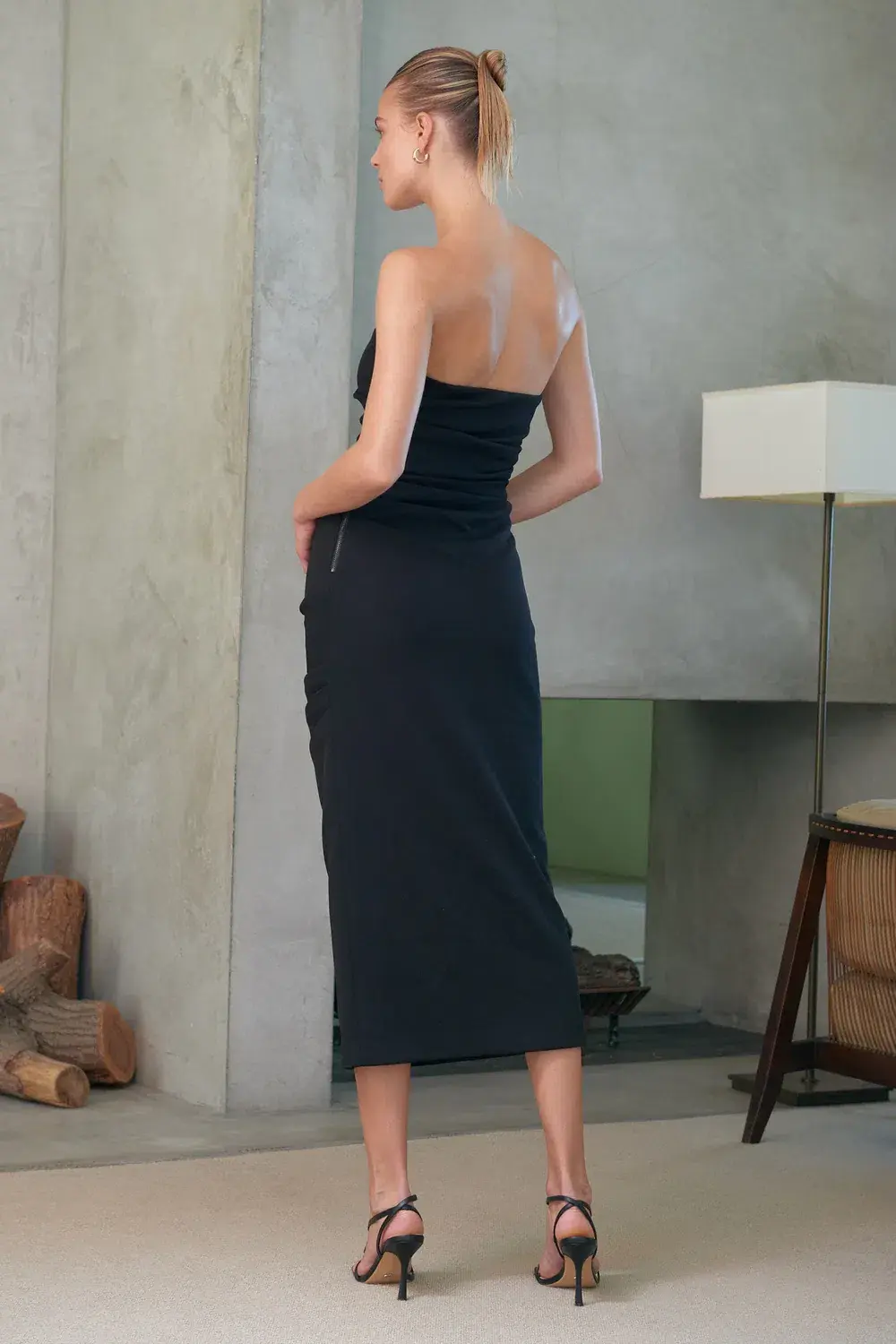 Misha Calandra Bonded Crepe Midi Dress Black Size 6 for rent on The Volte - main image
