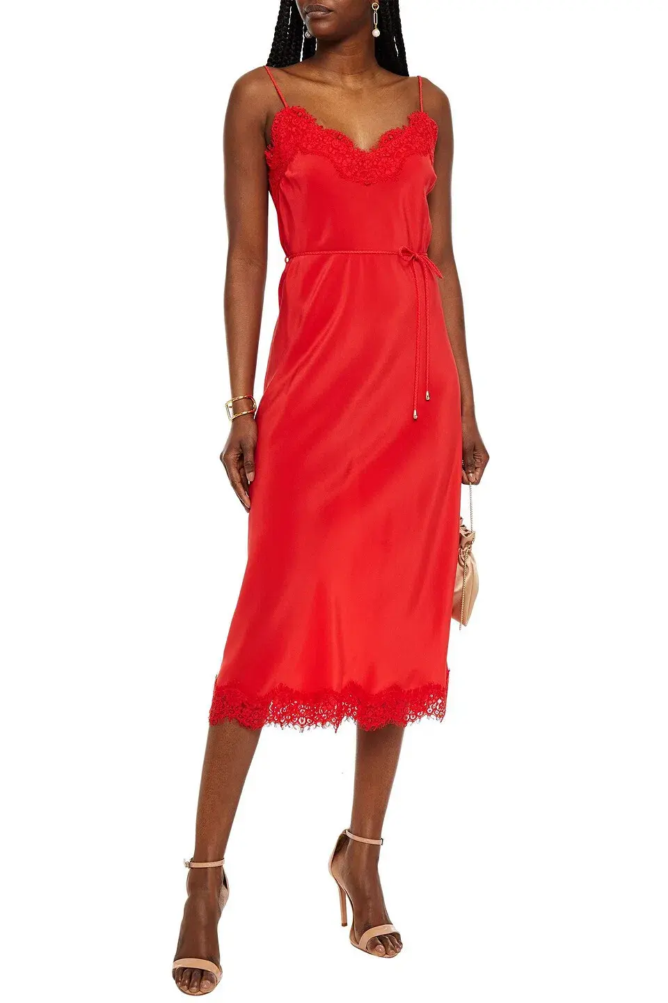 Zimmermann Crepe de Chine Lace Slip Midi Dress Tomato Red Size 0 / AU 8 for rent on The Volte - main image
