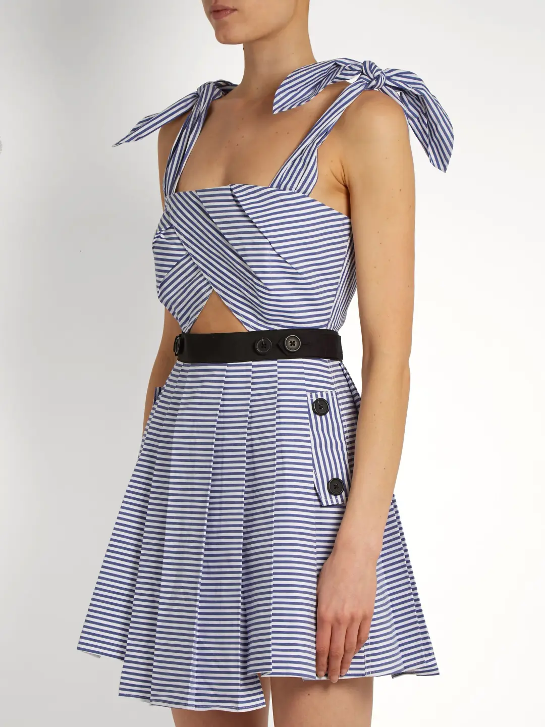 Self Portrait Tie Shoulder Striped Cotton Mini Dress Print Size 6 for rent on The Volte - main image