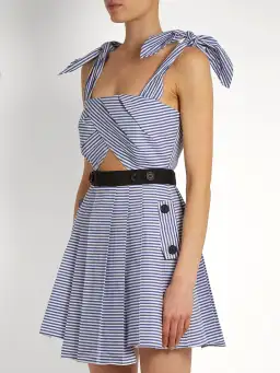 Self Portrait Tie Shoulder Striped Cotton Mini Dress Print Size 6 for rent on The Volte - image 2