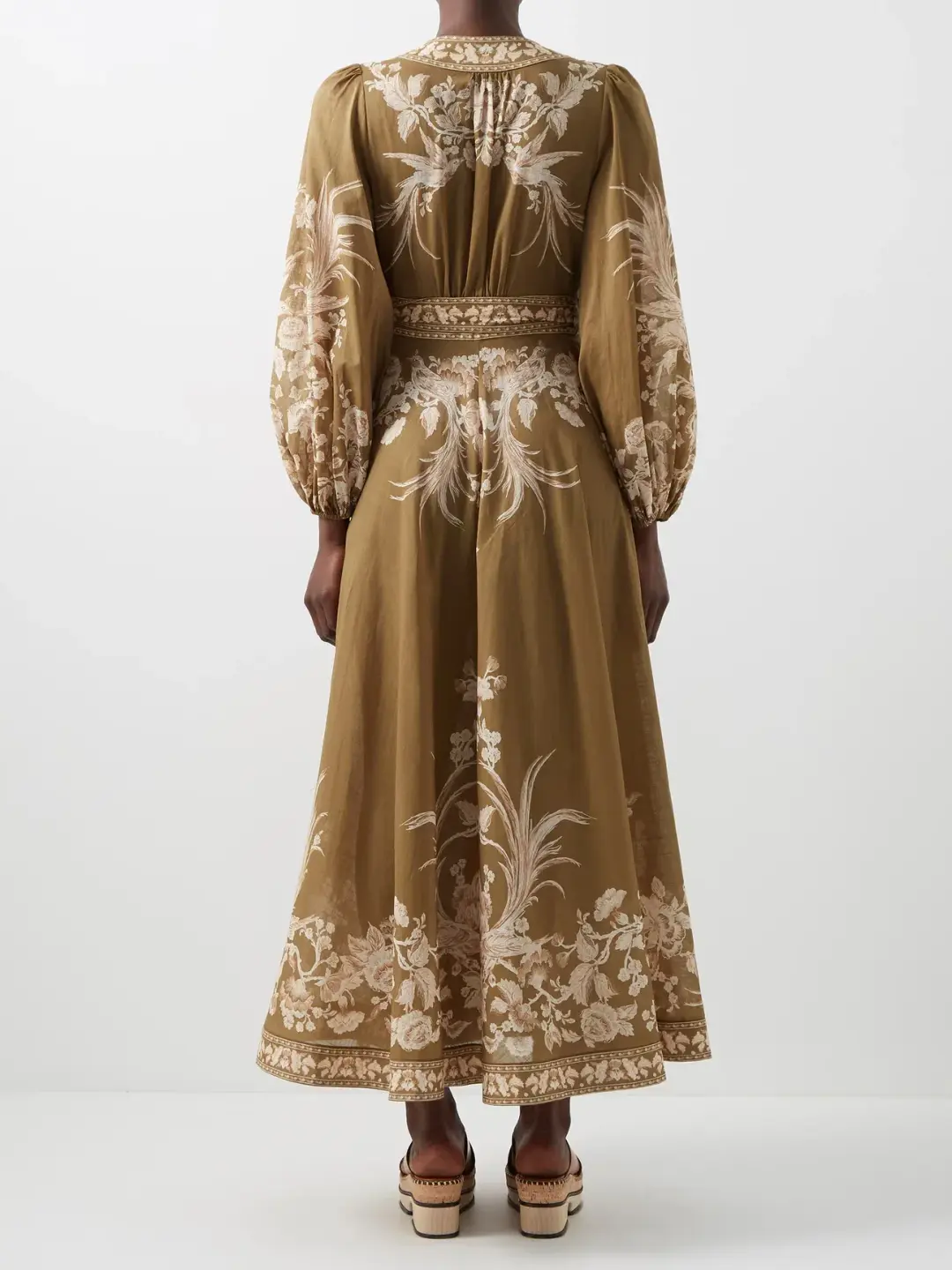 Zimmermann Anneke Avian print Cotton Voile Wrap Dress Brown Size 12 for rent on The Volte - main image