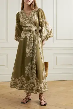 Zimmermann Anneke Avian print Cotton Voile Wrap Dress Brown Size 12 for rent on The Volte - image 3