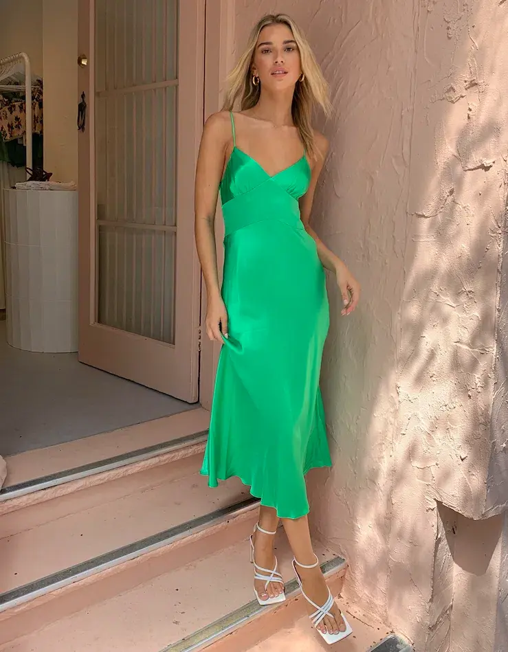 Bec & Bridge Loren Midi Dress Green Size 6 for rent on The Volte - main image