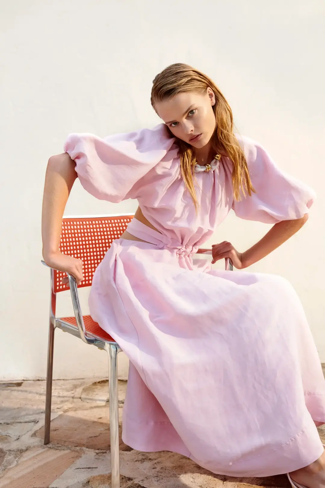 Aje Mimosa Cut Out Midi Dress Pink Size 4 for rent on The Volte - main image