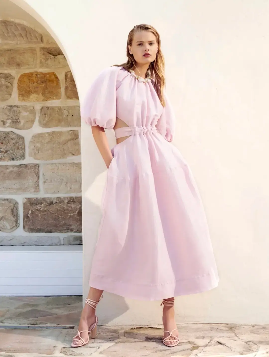 Aje Mimosa Cut Out Midi Dress Pink Size 4 for rent on The Volte - main image