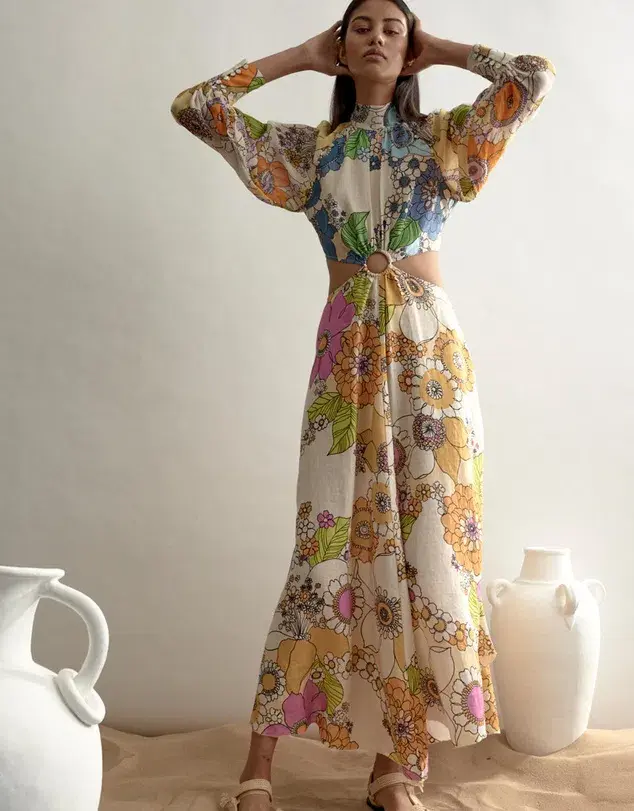 Alemais Farrah Cut Out Midi Dress Print Size 12 for rent on The Volte - main image