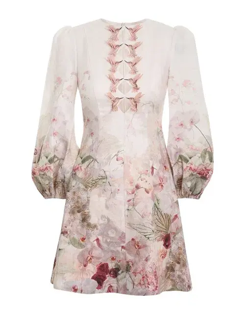 Zimmermann Dancer Hummingbird Mini Dress in Alabaster Garden Floral Size 1 / Au 10 for rent on The Volte - main image