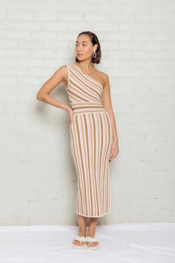 Opal Striped One Shoulder Knit Dress Multi Size M for rent on The Volte - main image