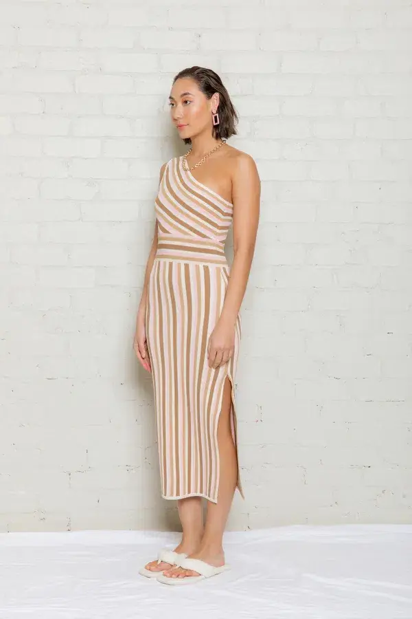 Opal Striped One Shoulder Knit Dress Multi Size M for rent on The Volte - main image