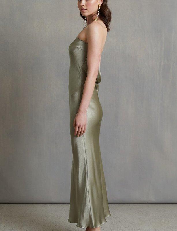 Bec & Bridge Moon Dance Strapless Midi Dress Sage Green Size 8 for rent on The Volte - main image