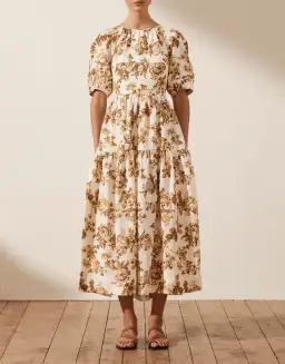 Shona Joy Follow Bella Short Sleeve Open Back Midi Dress Print Size 8