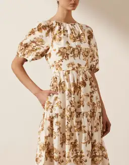 Shona Joy Follow Bella Short Sleeve Open Back Midi Dress Print Size 8