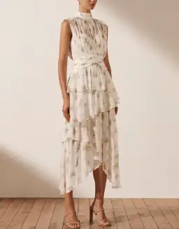 Shona Joy Julieta Sleeveless Ruched Midi Dress Print Size 6