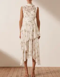 Shona Joy Julieta Sleeveless Ruched Midi Dress Print Size 6