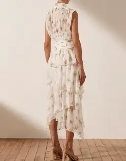 Shona Joy Julieta Sleeveless Ruched Midi Dress Print Size 6