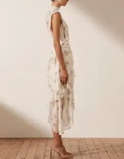 Shona Joy Julieta Sleeveless Ruched Midi Dress Print Size 6