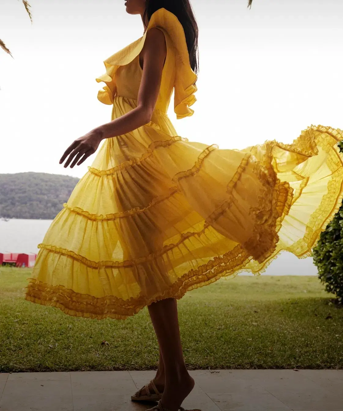 Leo Lin The Limon Silk Linen Midi Dress Midi Yellow Size 8 - Image 4