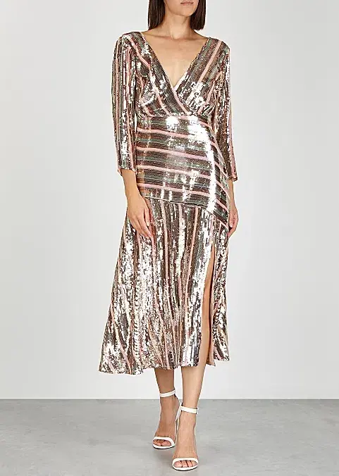 Rixo Tyra Midi Dress Sequin Size 10-12 for rent on The Volte - main image