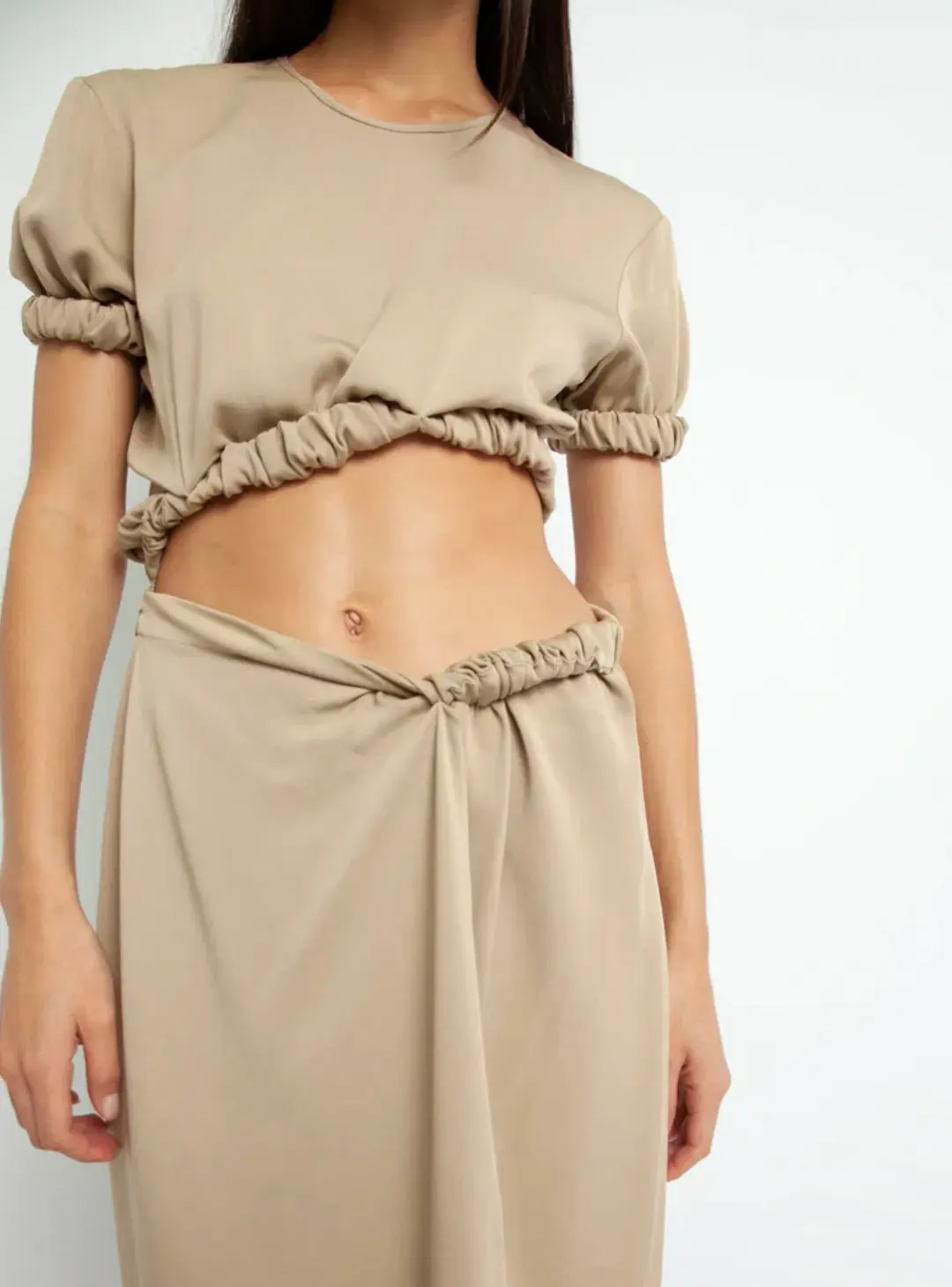 Christopher Esber Rolled Up Tee Dress Tan Brown Size 8 for rent on The Volte - main image