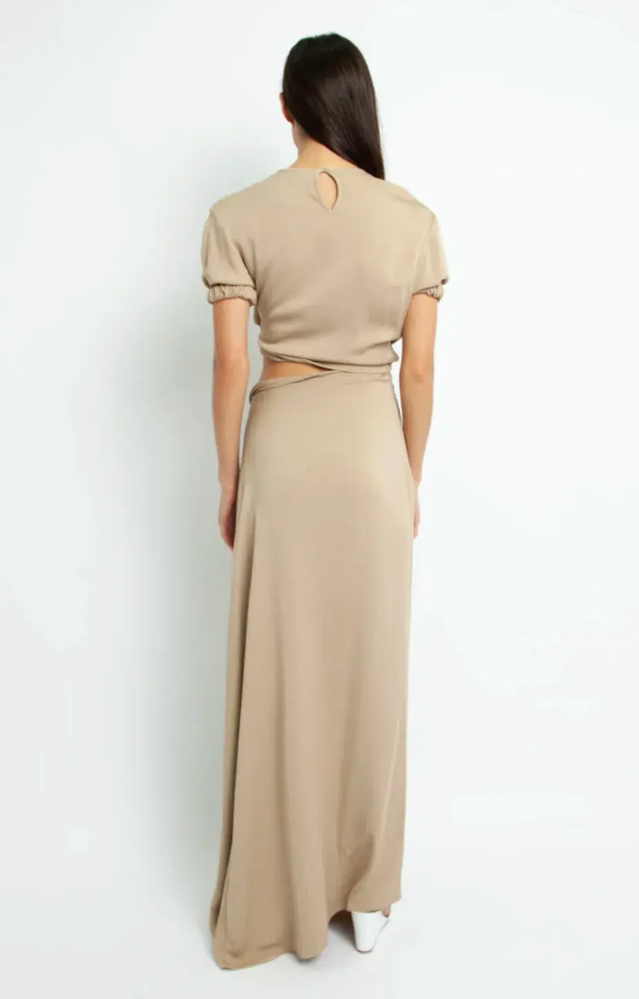 Christopher Esber Rolled Up Tee Dress Tan Brown Size 8 for rent on The Volte - main image