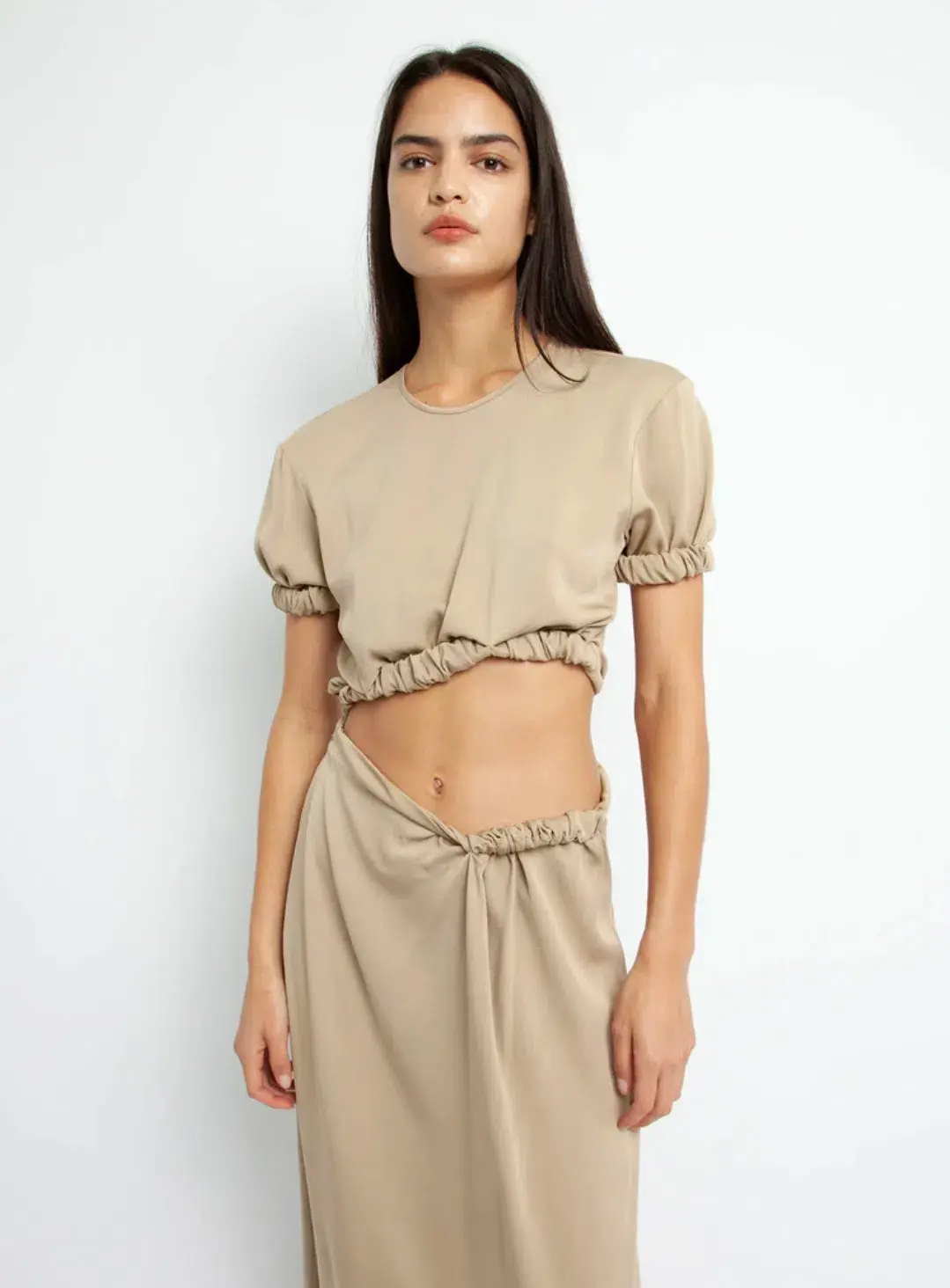 Christopher Esber Rolled Up Tee Dress Tan Brown Size 8 for rent on The Volte - main image