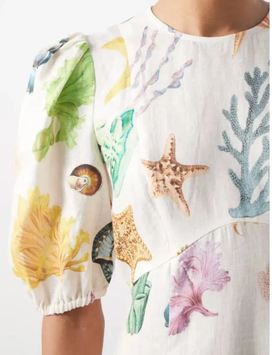 Alemais Adella Atlantis-print Linen-voile Midi Dress Print Size 12 for rent on The Volte - main image